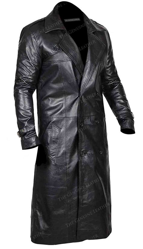 Black Men Distressed Trench Leather Coat The Genuine Leather