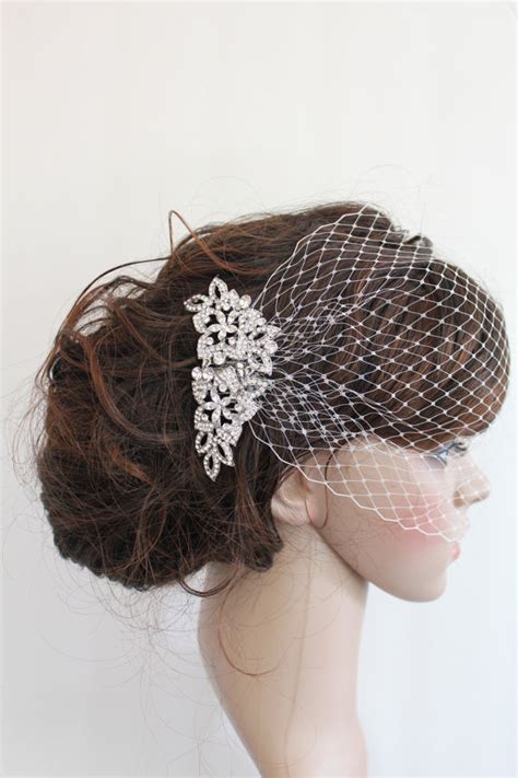 Bridal Veil Bridal Combbandeau Bridal Birdcage Veilrhinestone Fascinator Combwedding Veil