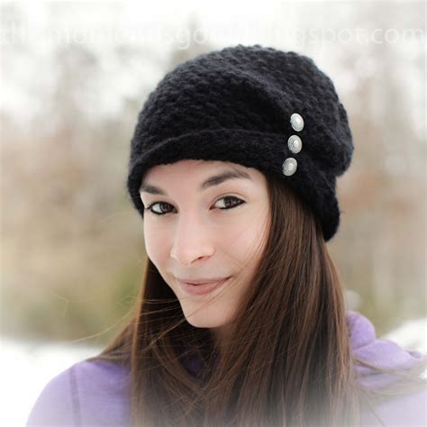 Loom Knit ladies folded brim hat with buttons pattern... | This Moment ...