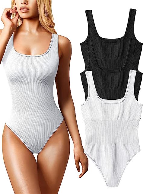 Oqq Womens 3 Piece Bodysuits Sexy Ribbed Sleeveless Square Neck