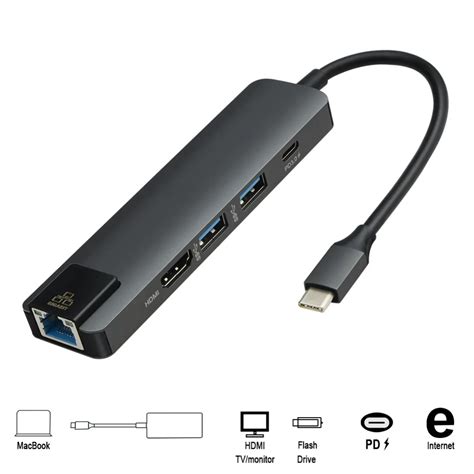 5 In 1 Type C To Hdmi Hub Multifunction Adapter With 3 Usb 30 Type C