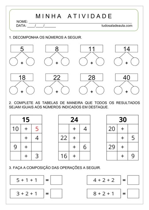 Decomposição De Numeros 1 Ano - Atividades de Composição e Decomposição para o 1º ano fundamental ...