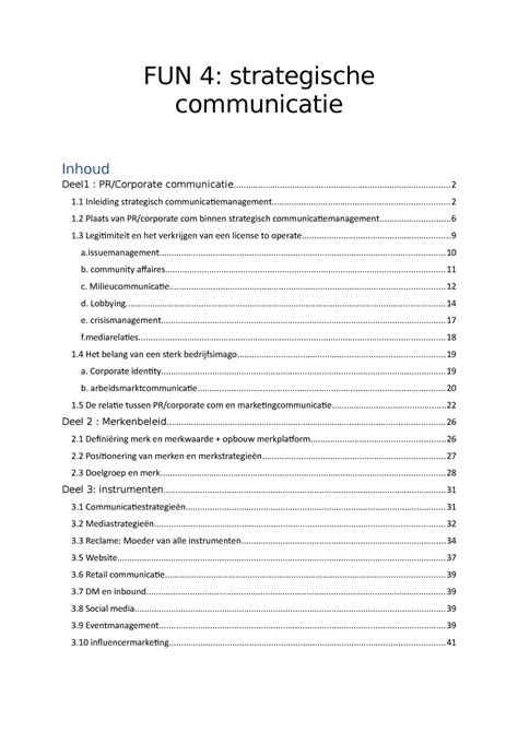 EX Samenvatting FUN 4 Strategische Communicatie Deel1 PR Corporate