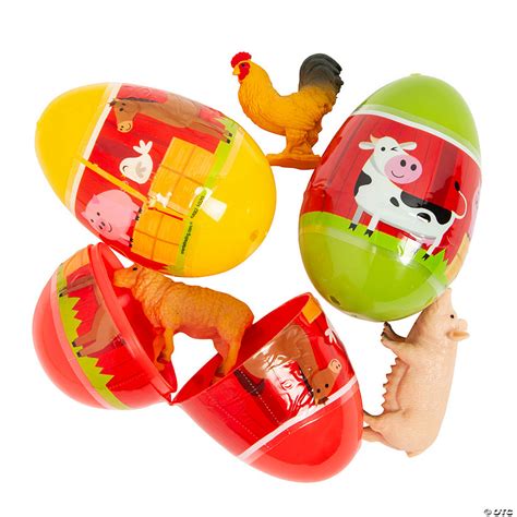 Jumbo Farm Animal Toy Filled Easter Eggs 12 Pc