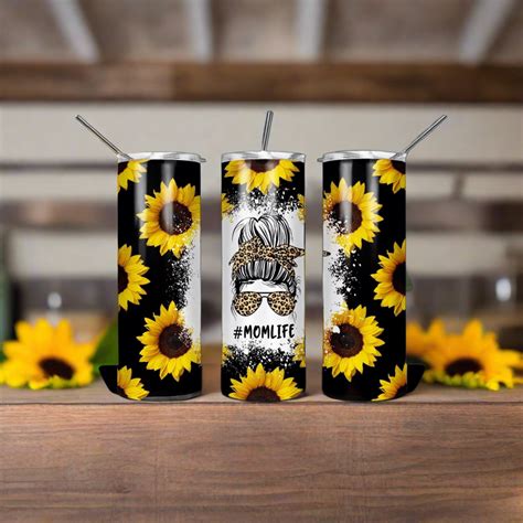 Mom Life Sunflower Themed 20 Oz Skinny Tumbler