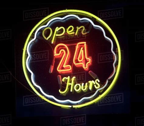 Open Hours Neon Sign Stock Photo Dissolve