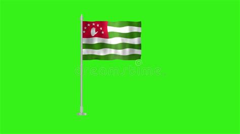 Pole Flag Of Abkhazia Abkhazia Pole Flag Waving In The Wind On Green