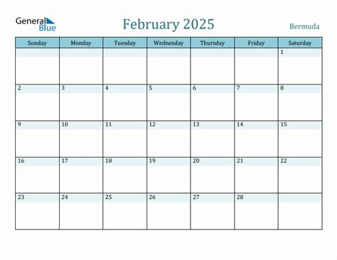 Editable February 2025 Calendar with Bermuda Holidays