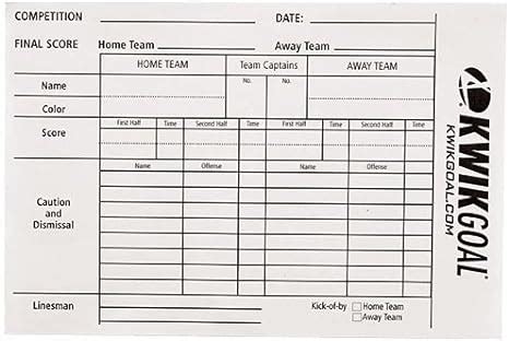 Kwik Goal Referee Score Sheets White Scorebooks Amazon Canada