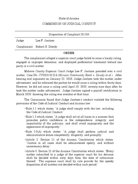 Judge Lee F Jantzen Judicial Conduct Complaint Pdf Lawsuit Judge