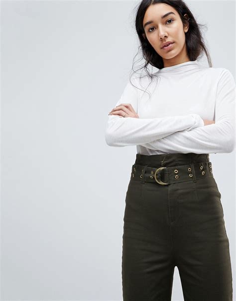 Asos Tall Stevie High Waisted Peg Trousers With Extra Long Belt In