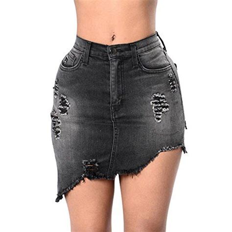 Frauen Reizvoller Beunruhigter Bleistift Denim Rock Zerrissener Bodycon