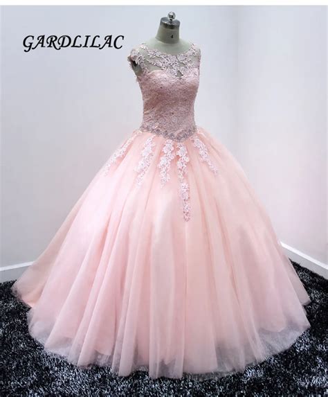 Blush Pink Quinceanera Dresses Tulle Beaded Lace Appliques Masquerade