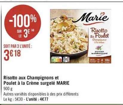 Promo Risotto Aux Champignons Et Poulet La Cr Me Surgel Marie Chez