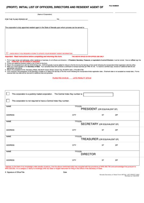 Initial List Of Officers, Directors And Resident Agent (Profit ...