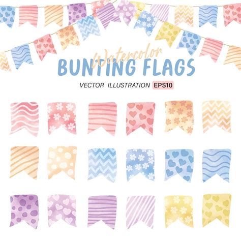 Watercolor Colorful Bunting Flags Clipart Collection For Decoration