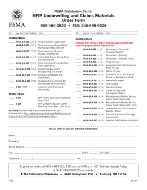 Fillable Online Fema NFIP Underwriting And Claims Materials Order Form