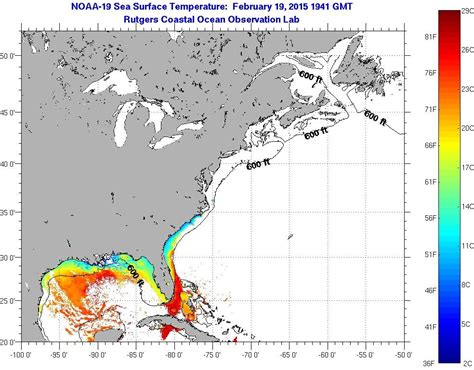 East Coast Sea Surface Temperatures Friday February 20 2015 12 41 00 Am Gmt