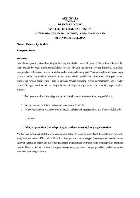 AKSI Nyata Topik 5 Design Thinking AKSI NYATA TOPIK 5 DESIGN THINKING