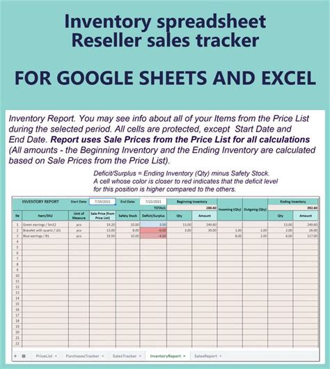 Inventory Spreadsheet Reseller Sales Tracker For Google Sheets And