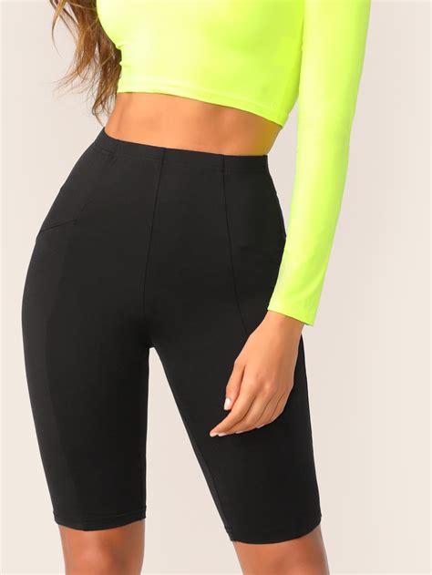 High Waist Solid Cycling Shorts Shein