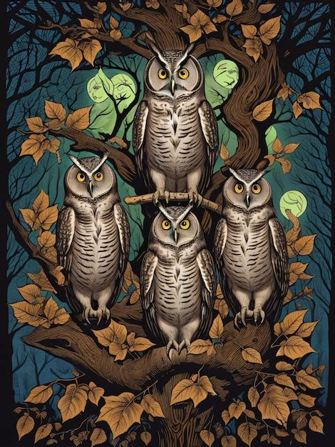 Premium Ai Image Owls On Ornate Branch Background An Owl Sitting On A