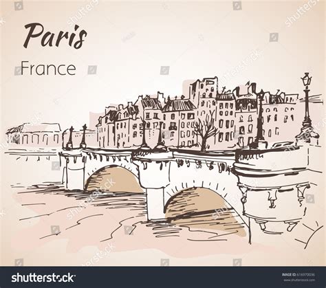 Paris Horizontal Cityscape Sketch Isolated On Stock Vector (Royalty Free) 616970036 | Shutterstock