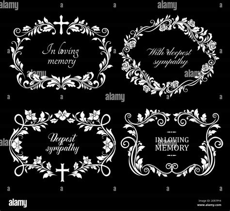 Funeral flowers wreath, condolence and death floral frames, vector RIP ribbons. Deepest sympathy ...