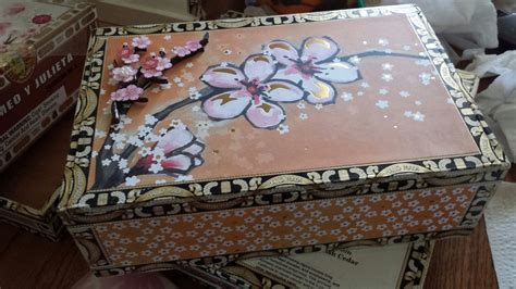 Cherry Blossom Decorated Altered Cigar Box Cigar Box Art Diy Trinket Box Cigar Box Crafts