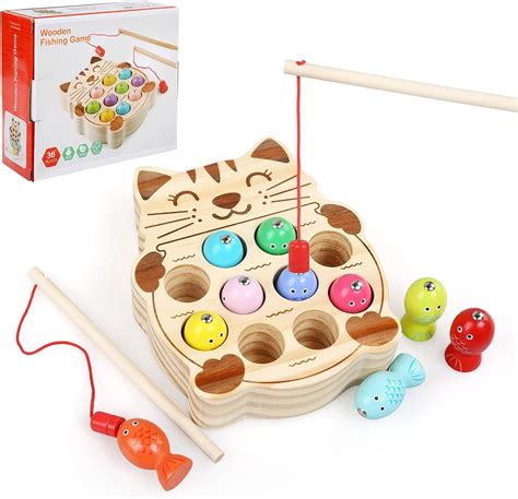 Coogam Wooden Magnetic Fishing Game Fine Motor Skill Toy Abc Alphabet