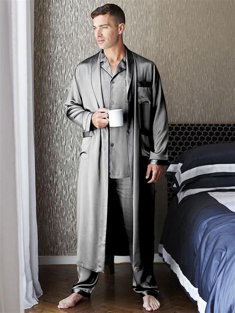 Momme Mens Luxury Silk Pajamas Robe Set With Trimming Pajama Suit