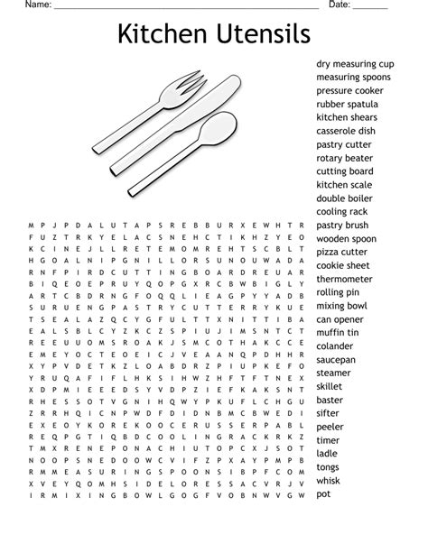 Kitchen Tools Word Search Wordmint