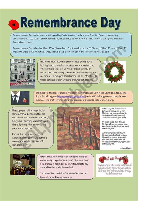 Remembrance Day - ESL worksheet by Shurik