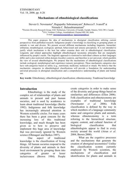 Ethnobiological Classification Categories