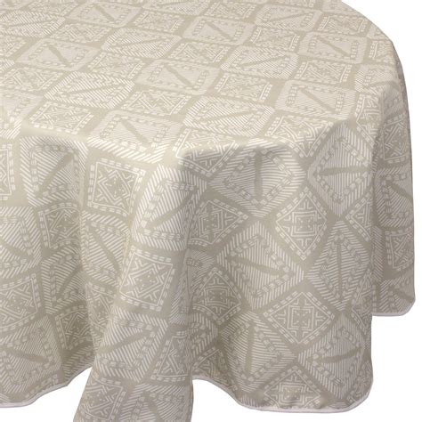 Nappe ovale 180x240 cm imprimée 100 polyester BOHO géométrique beige