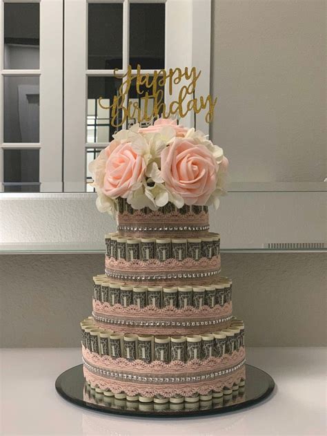 100 Dollar Money Cake 4 Tiered Lace Pink Etsy Money Birthday Cake