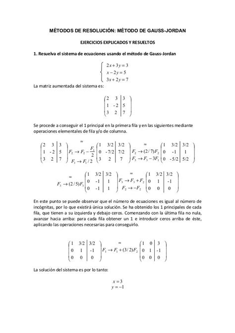 Ejercicios Resueltos Metodo Gauss Jordan