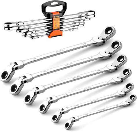 DEKOPRO Extra Long Flex-Head Ratcheting Wrench Set Box End Ratchet ...