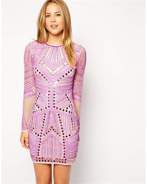 Asos Embellished Mirror Bodycon Dress In Pink Lyst