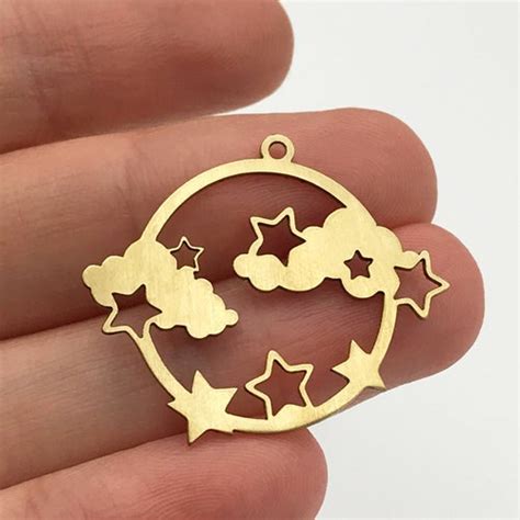 Pcs Raw Brass Crescent Moon And Stars Earring Charm Pendant Etsy