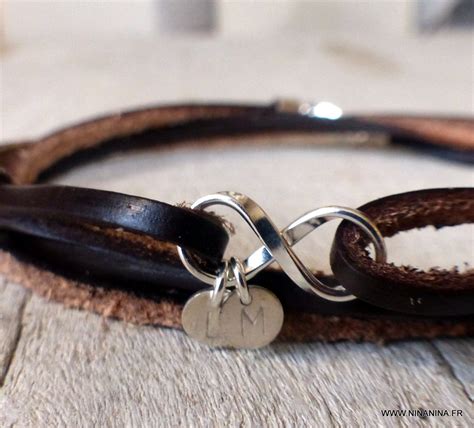 Bracelet cheville cuir homme personnalisé et infini argent Ninanina