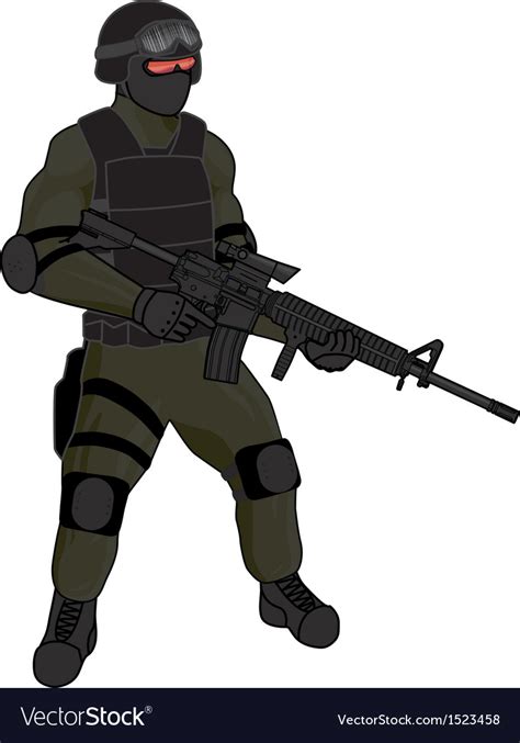 SWAT team member AR15 green Royalty Free Vector Image