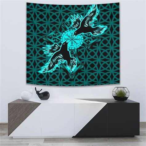 Viking Style Tapestry Thurisaz Rune Raven Tattoo for Wall Décor - Bluefink