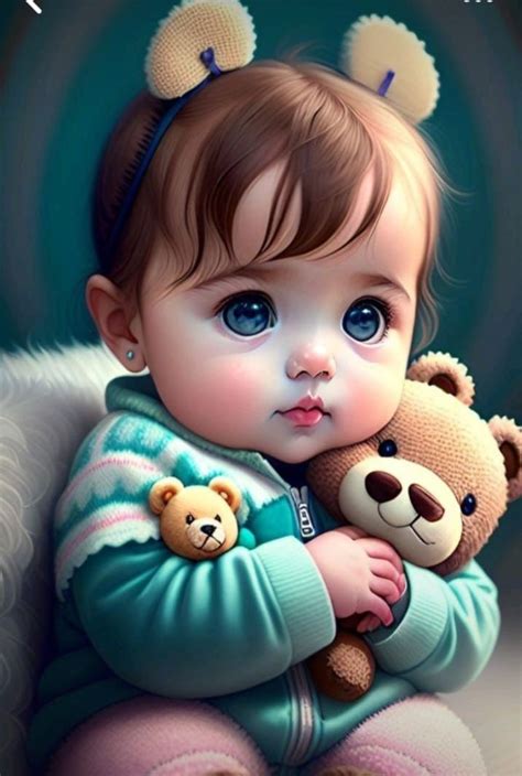 A Painting Of A Baby Holding A Teddy Bear