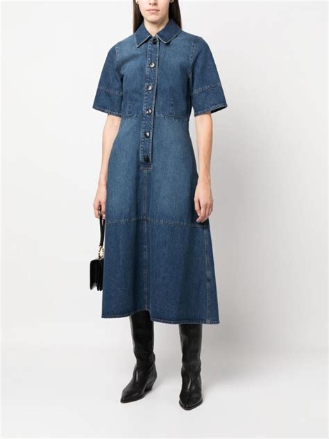 Co Flared Denim Midi Dress Blue Editorialist