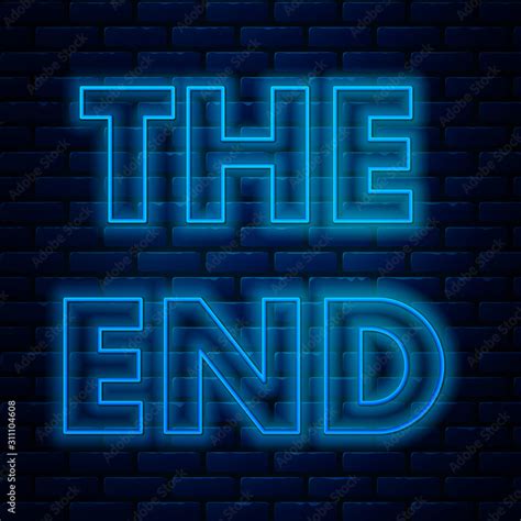 Glowing neon line The End handwritten inscription icon isolated on ...