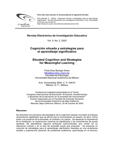 Cognicion Situada Y Estrategias Para El Aprendizaje Significativo D Az