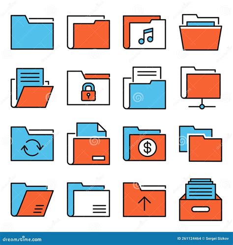 Documents Folders Icons Set On White Background Vector Stock