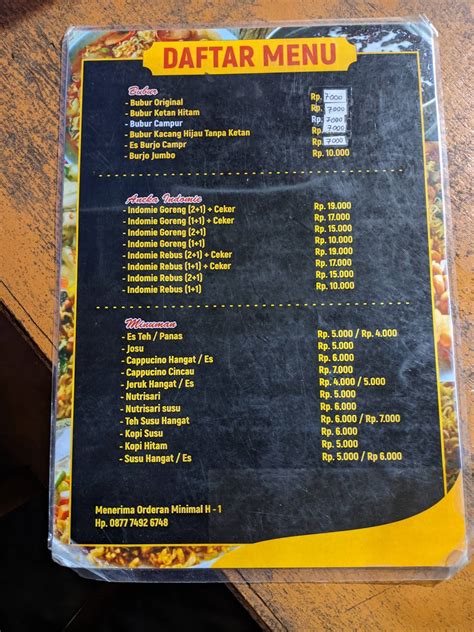 Carta Del Café Burjo Warung Lama Tanjung Pandan