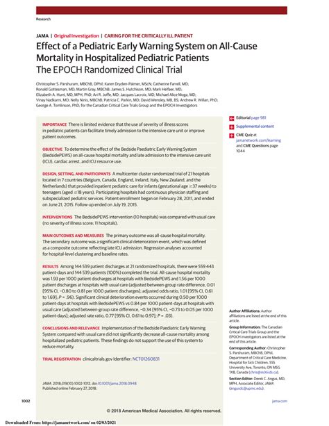 PDF Effect Of A Pediatric Early Warning System On All Cause Mortality